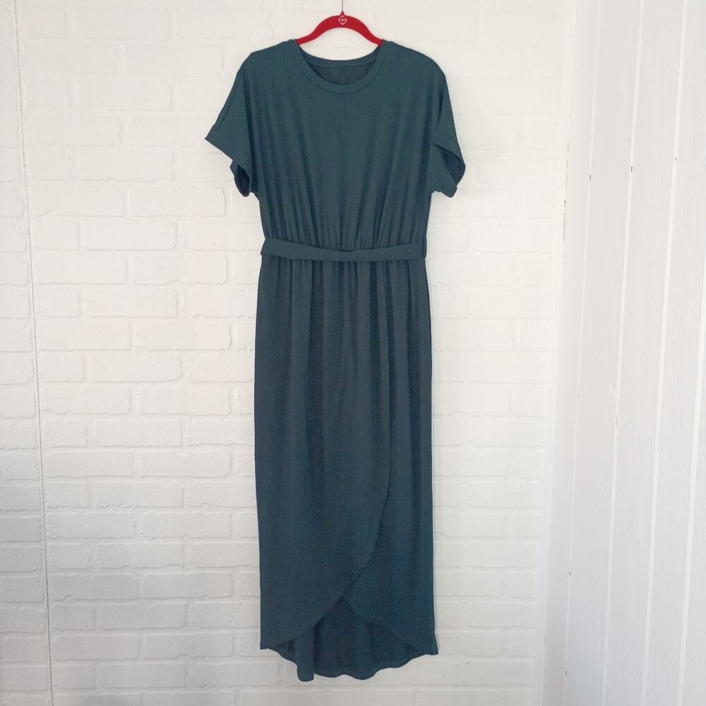 Modest Petal Maxi Dress Short Sleeve Womens Size XL Green Minimalist Cottagecore